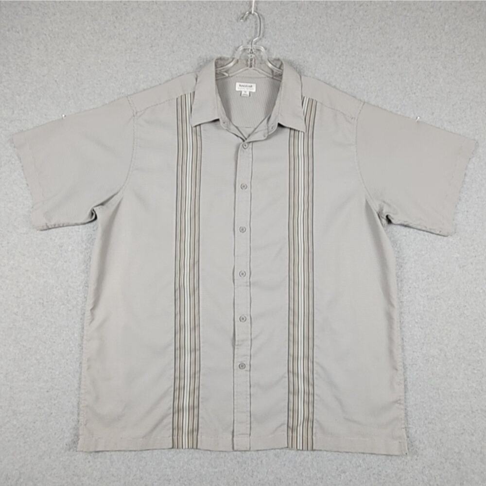 Haggar Cool 18 Tec Men's Shirt Gray Striped Short Sleeve Button Up XL
